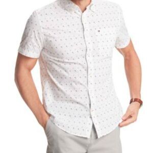 GUESS Geometric Print Button Down Short Sleeve Shirt Size Large